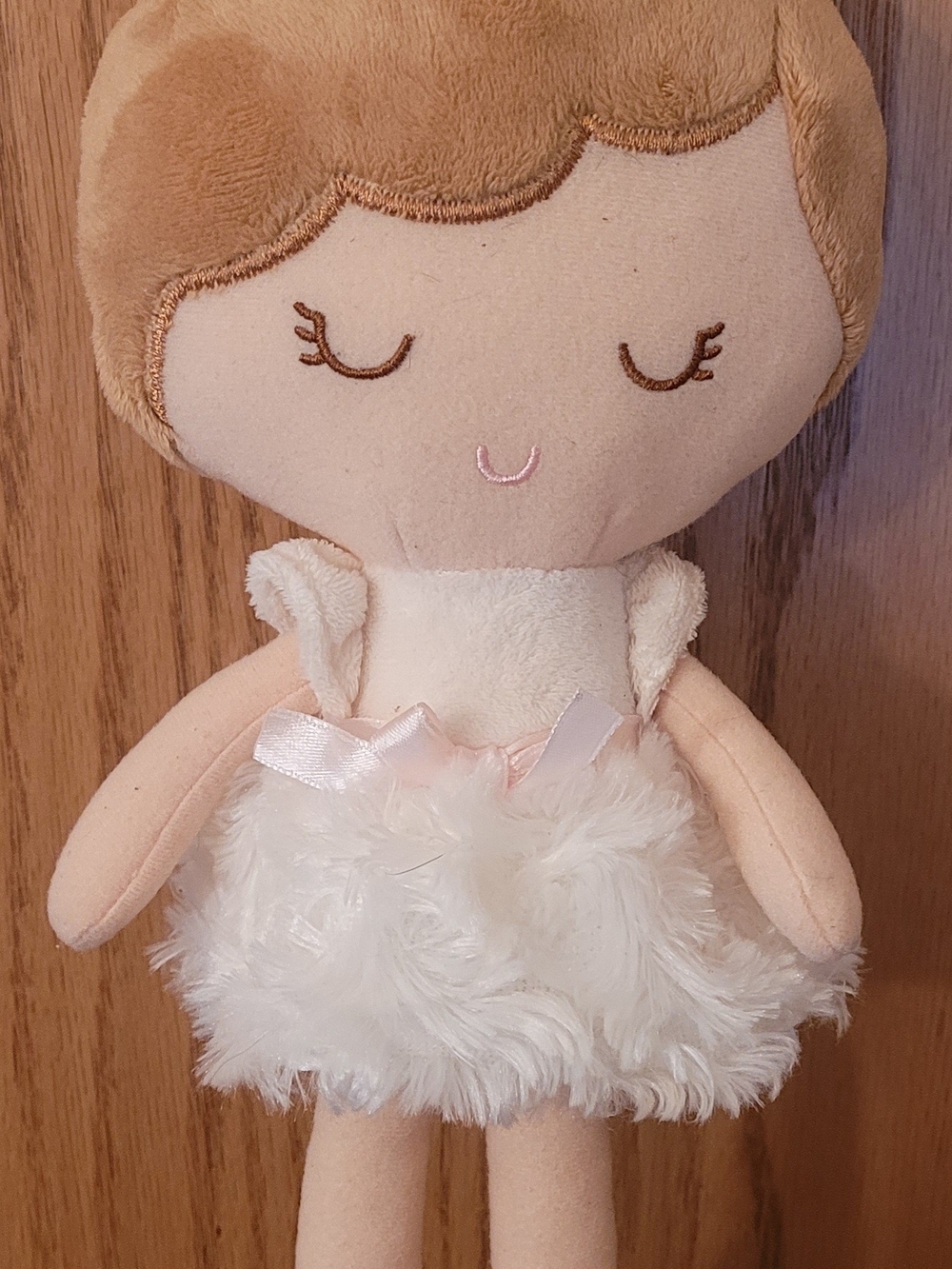 Baby Starters "Annette" Ballerina Plush Doll 12" Brown Hair White Faux Fur Skirt